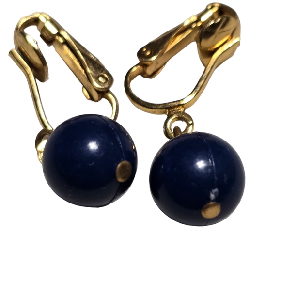 Handmade earrings in gold with  Dark Blue Bead Earrings L12 - Picture 1 of 1